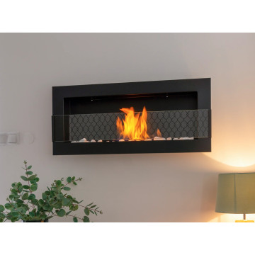 Biokamin 900x400 mit Glas Strukturell schwarz